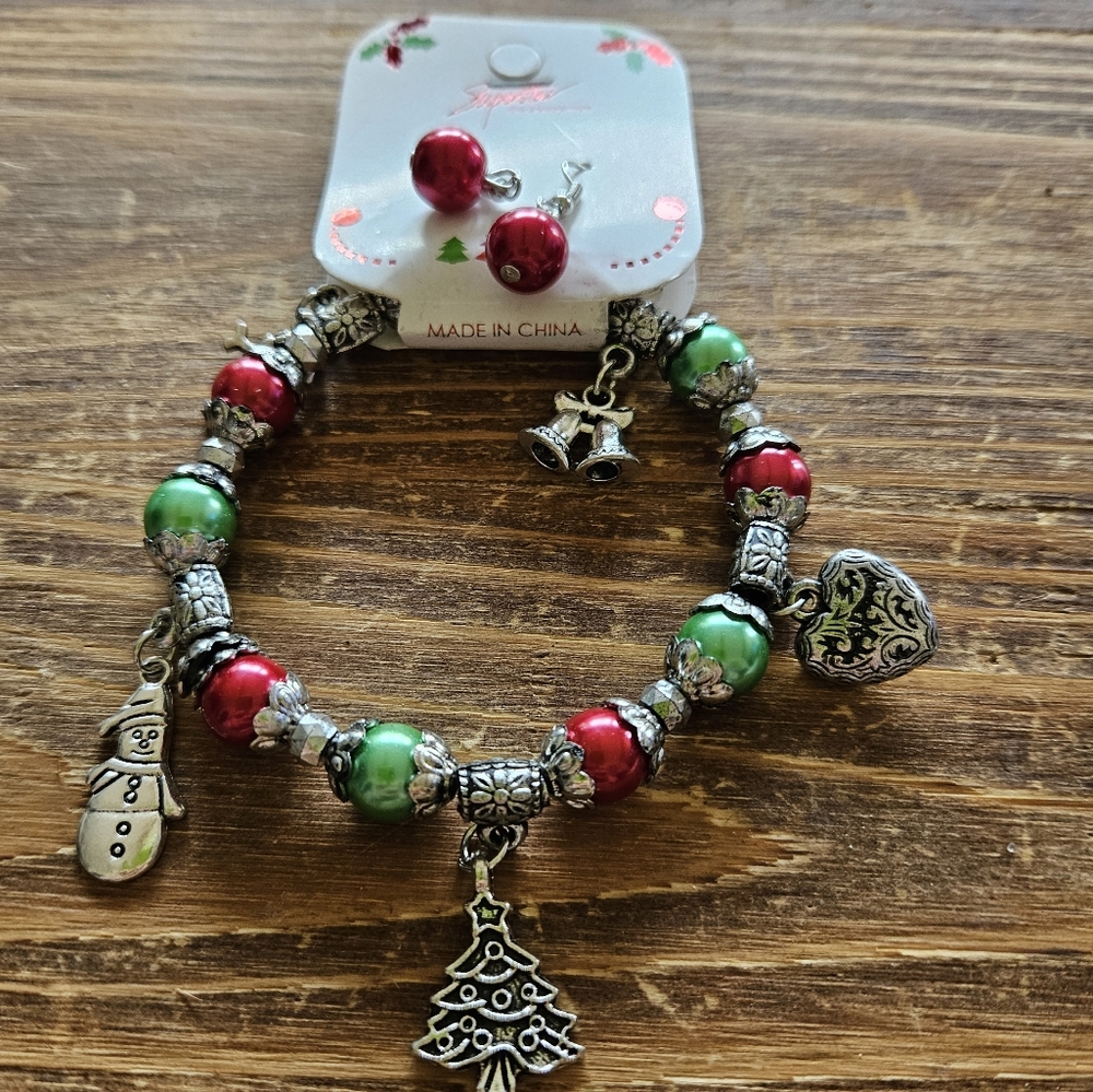 Festive Red and Green Beaded Earrings
